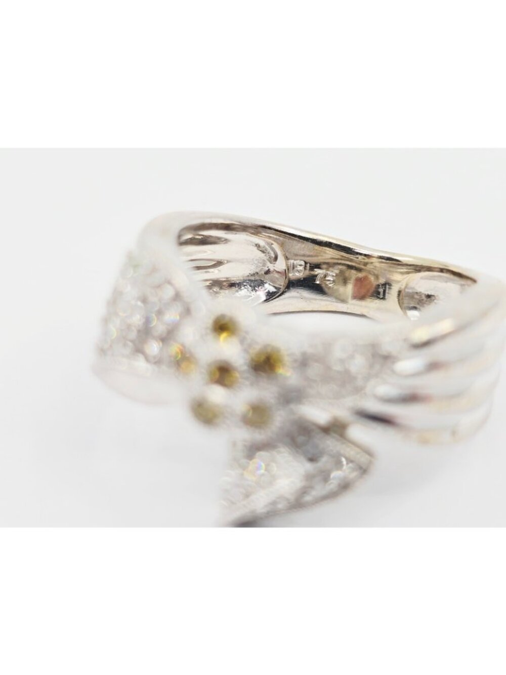 Beautiful 18K Karat Solid White Gold Yellow & White Diamond Bow Ring - Size 3.25 - Picture 13 of 16